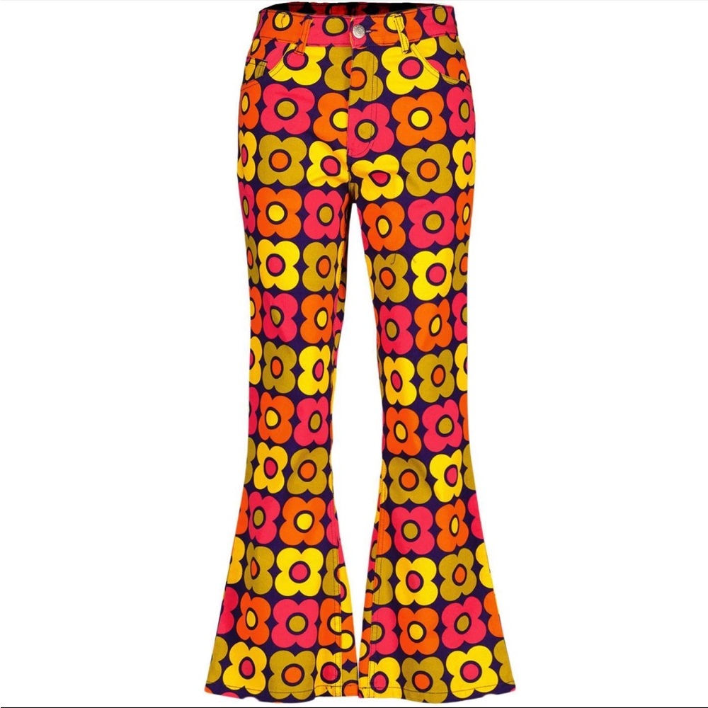 Belle Madcap England 1970s Retro Flower Flares NEW WITH TAGS 32W 31L